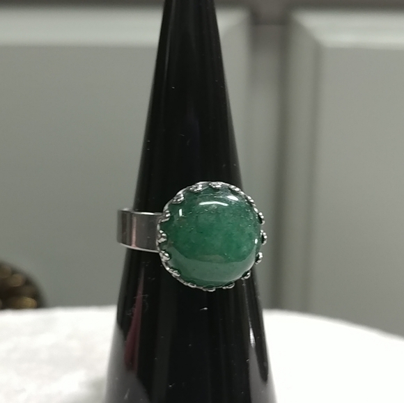 Green Aventurine Ring Natural Gemstone Adjustable Stainless-Steel Ring Crystal - Picture 3 of 16